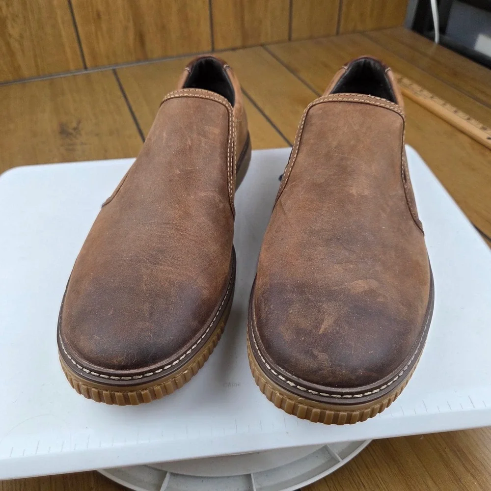 Johnston & Murphy Mens Brown Oiled Leather Slip On Loafers 25-2820 Size 10.5 M